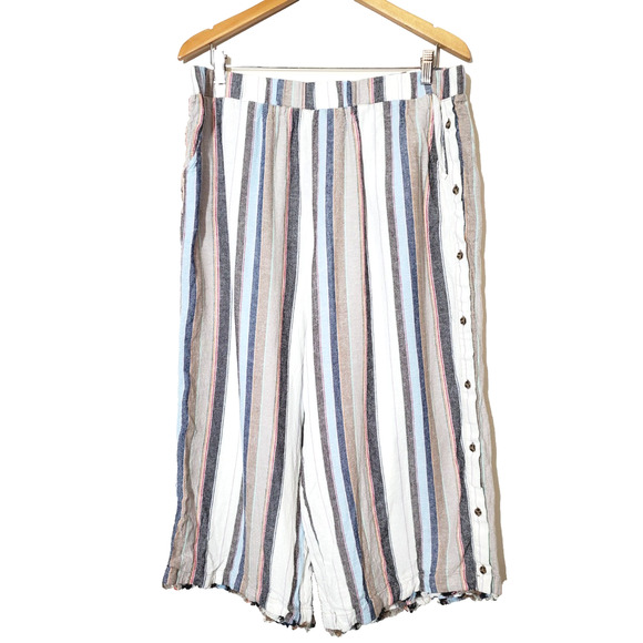 Soft Surroundings Pants - Soft Surroundings Womens XL PANTS Striped Linen Wide Leg Cropped Pockets